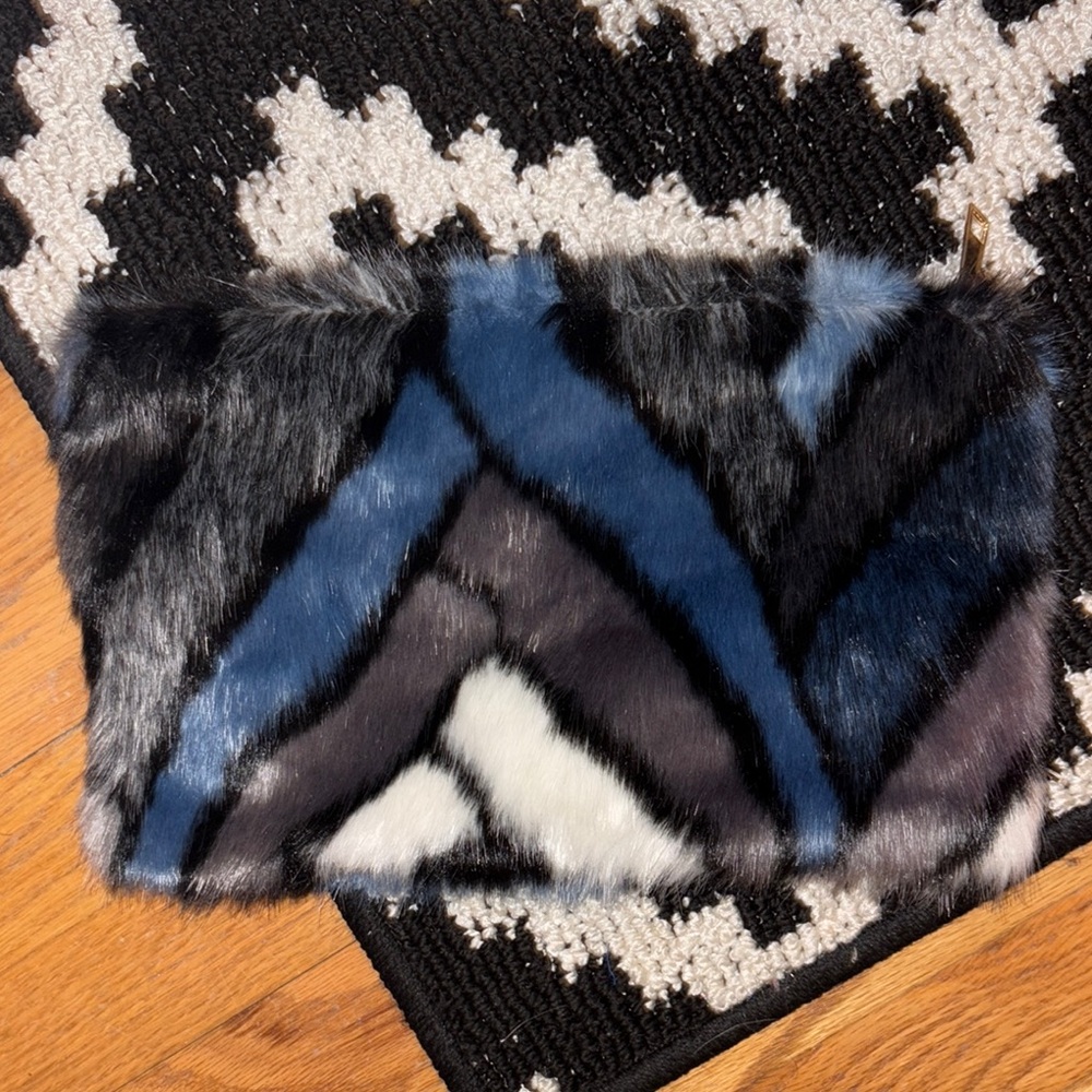 Faux Fur crossbody bag with Blue and Black Pattern